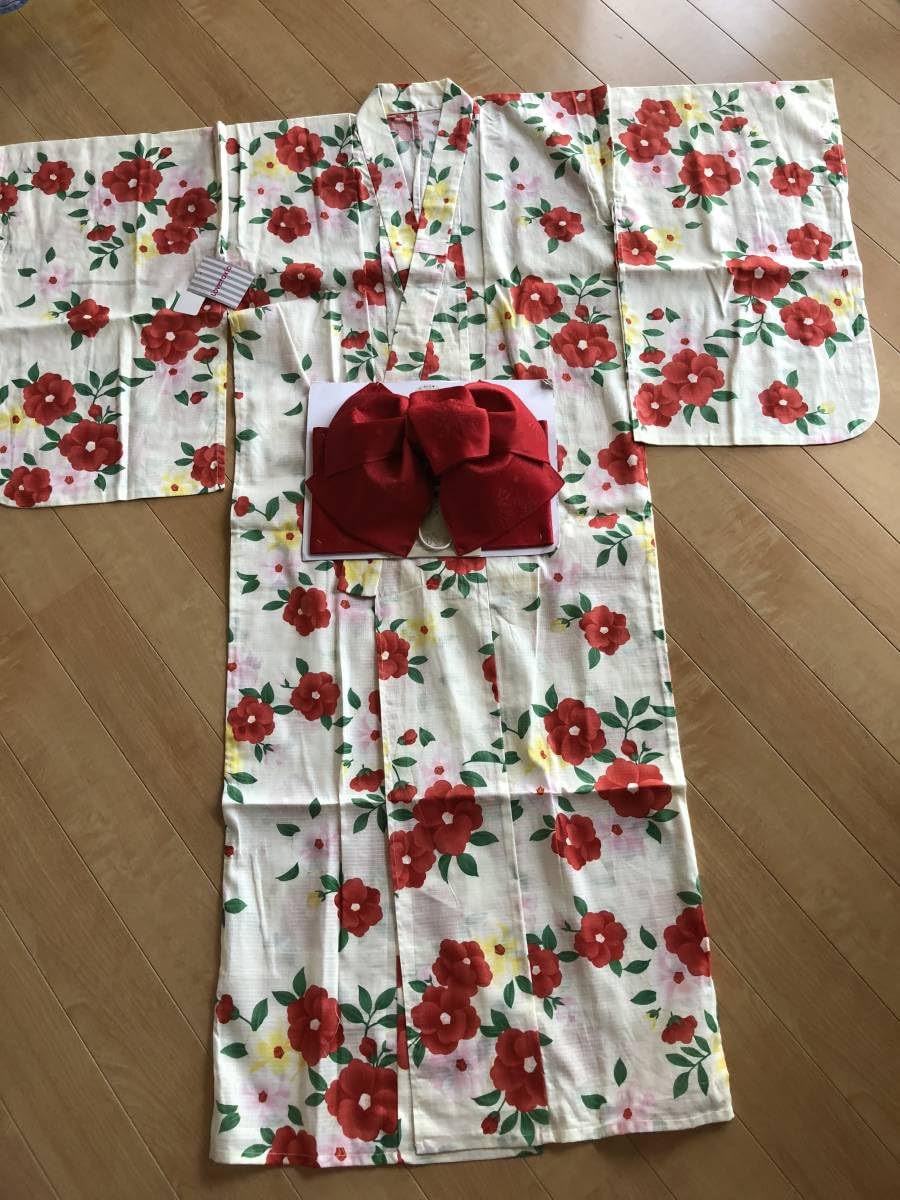 Amazon.co.jp: LOVETOXICツバキ和柄ラブトキ浴衣&帯セット140白 