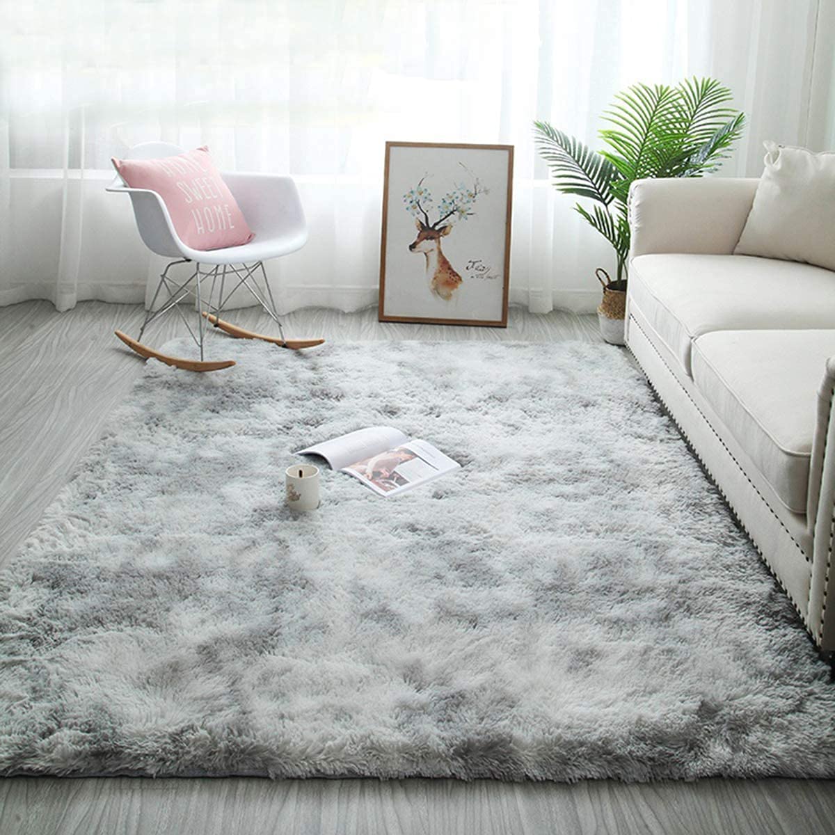 Tapis lavable en peluche blanc cassé 60x120 cm pour salon et chambre doux