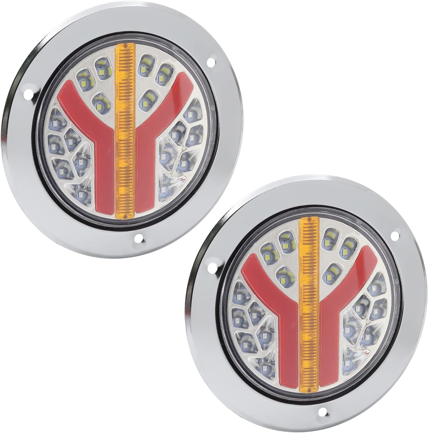 Biqing 2PCS 4 Inch Led Trailer Tail Lights Kit with Chrome