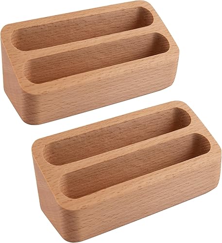AUEAR, Paquete de 2 tarjeteros de madera para tarjetas de visita con 2 rejillas para escritorio de oficina