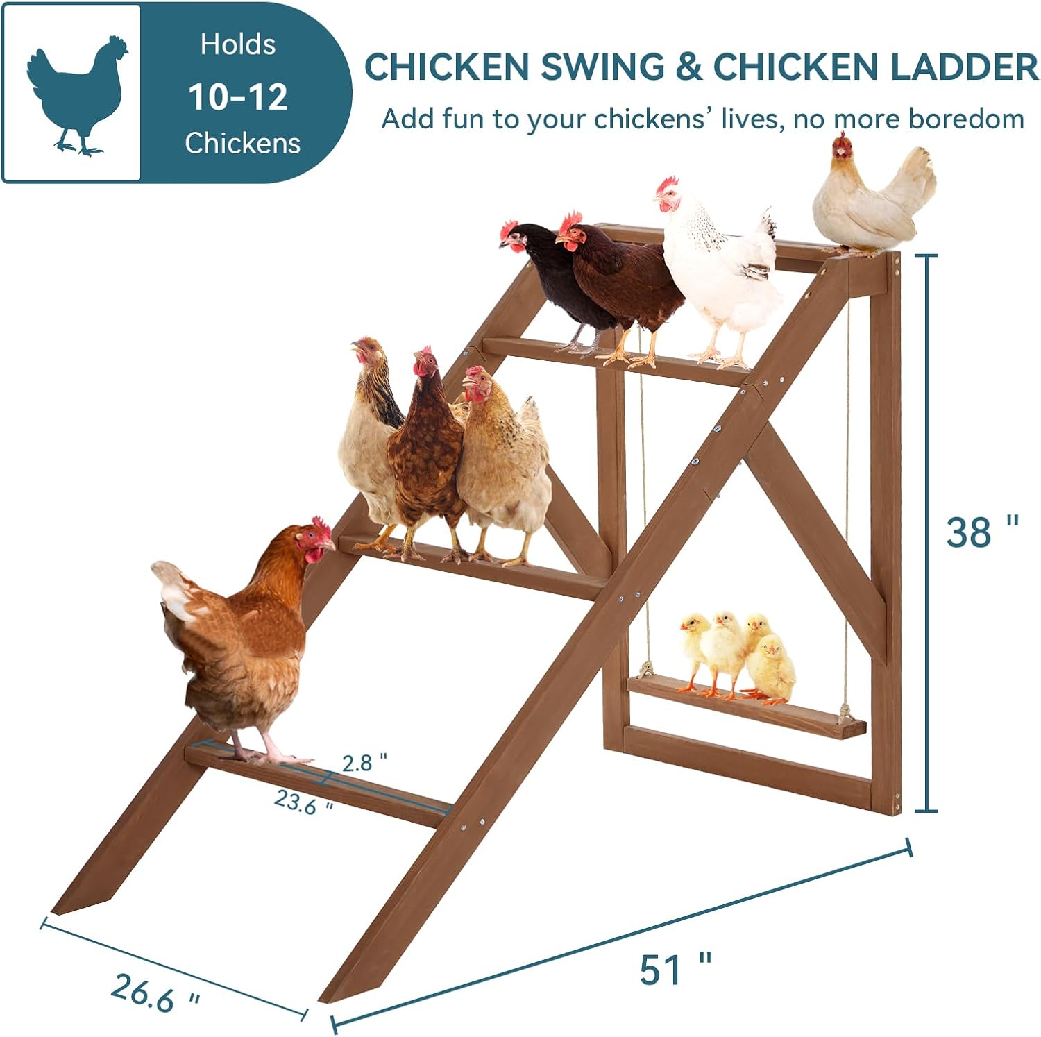 PETSFIT Chicken Perch for Pet's Healthy and Happy,4 Chicken Roosting Bars with Swing Fit for 8-10 Chickens,Ideal for Backyard Coops,Farms,Easy to Assemble and Clean