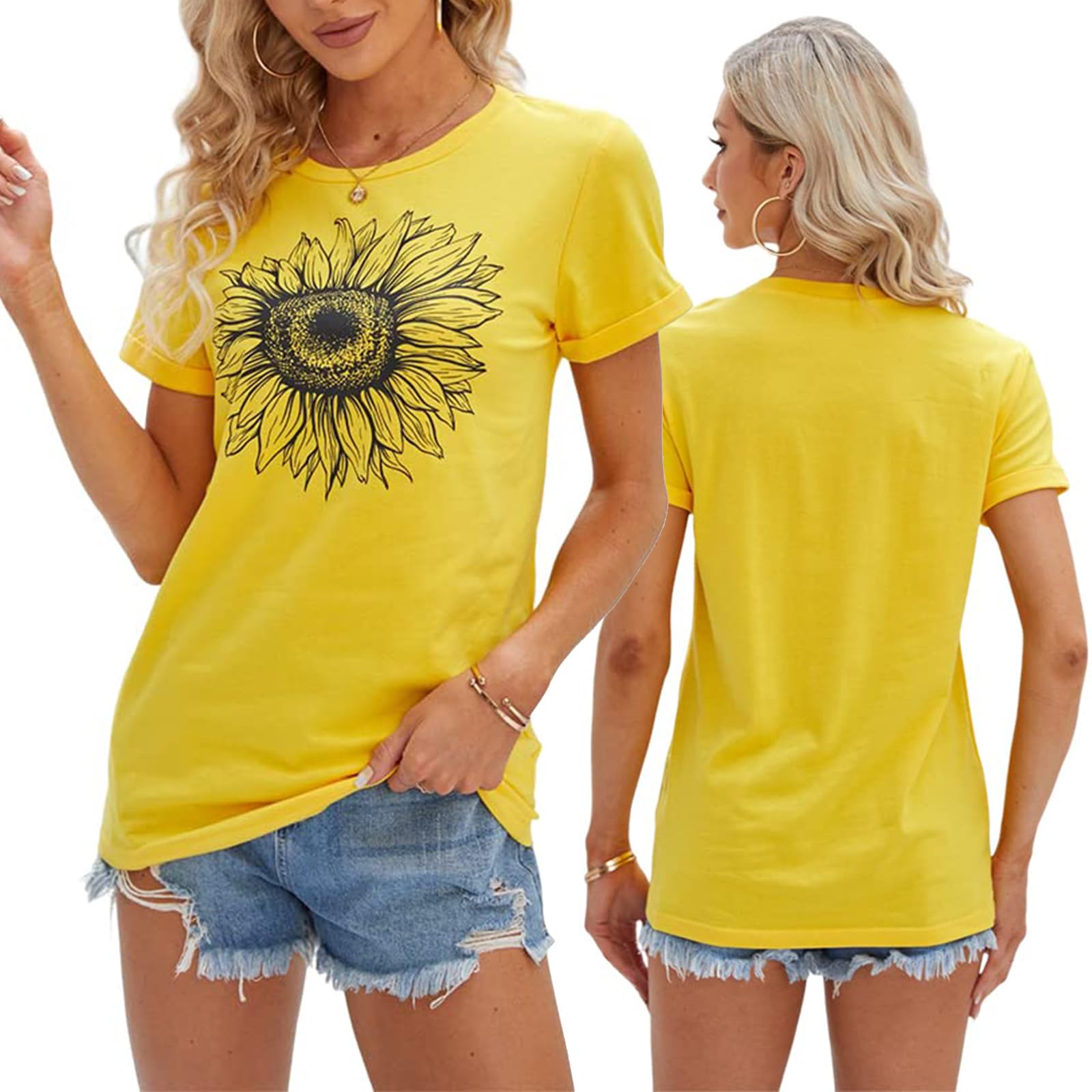 Tshirt Damen Sommer 3er Pack Sonnenblumen T Shirt Kurzarm Niedlich Grafik Lose T-Shirts Tops Casual Rundhals Oberteile Lässig Basic Shirt Set Oversize Kleidung Bluse Weiß Tank Tops
