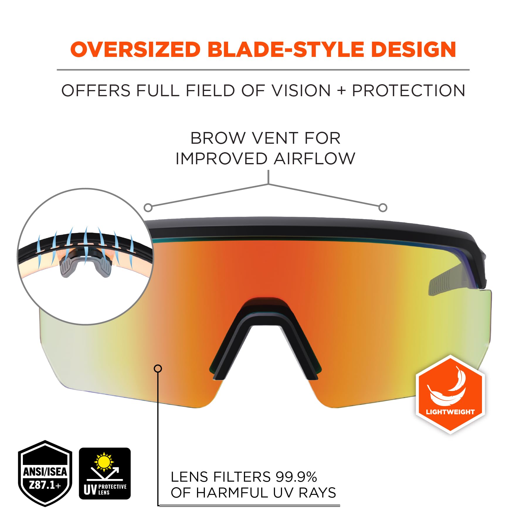 Ergodyne Uni-Erwachsene Skullerz Aegir Anti-scratch & Enhanced Anti-fog Safety Glasses, Sunglasses - Mirrored Lenses Kratzfeste Anti-Beschlag-Schutzbrille (1er Pack)