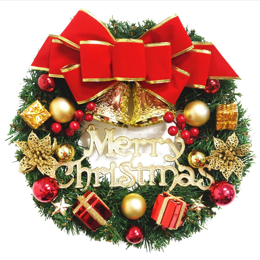 Christmas Pine Wreaths for Front Door Artificial Spruce Branch with Bow & Double Bells Holiday Home Decor Indoor Outdoor Artificial Christmas Wreath Decorative for Outdoors for Front Door for