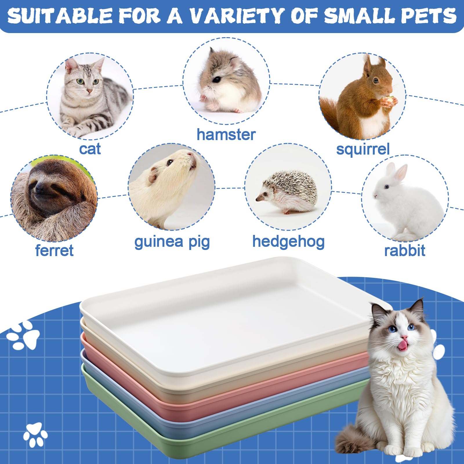 Katzentoilette, mittelgroß, offen, 38,1 x 26,1 x 4,1 cm, Kunststoff, Kätzchentoilette, niedriger Einstieg, Reise-Toilette für Katzen, Welpen, Kaninchen, Meerschweinchen, mehrfarbig, 5 Stück