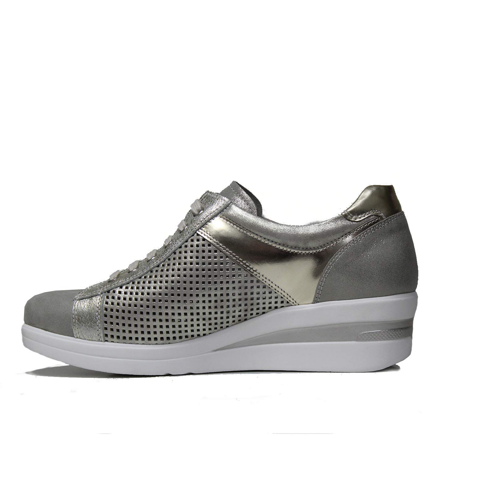 Nero Giardini Sneaker Donna con Zeppa Bianca Colore Beige P907502D 505 Nuova Collezione Primavera Estate 2019