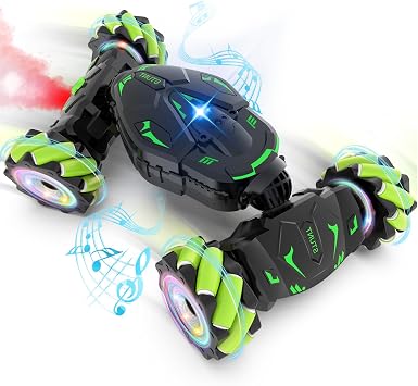 RC Stunt Cars Gesture Sensing Remote Control Car for Boys Gifts Toys, Green | 2.4Ghz Hand Controlled Car with Lights Music Sprayer, 360 Rotation, Drift, 4WD Off-Road, Birthday Xmas Gifts Toys for Kids