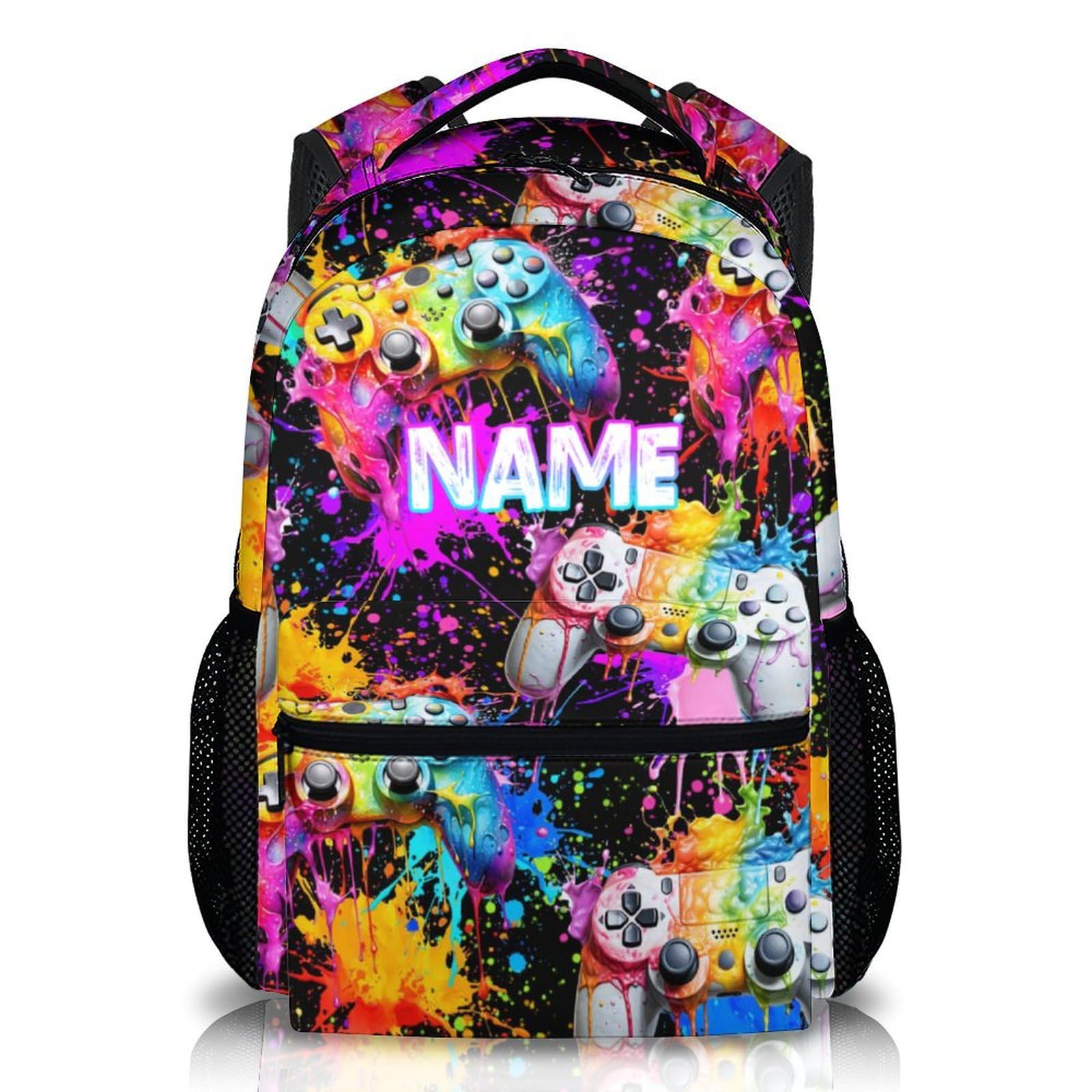Kids Backpack for Boys School, Custom Gaming Bookbag for Kindergarten Elementary Primary Middle College, 17 Inch Personalized Durable Daypack for