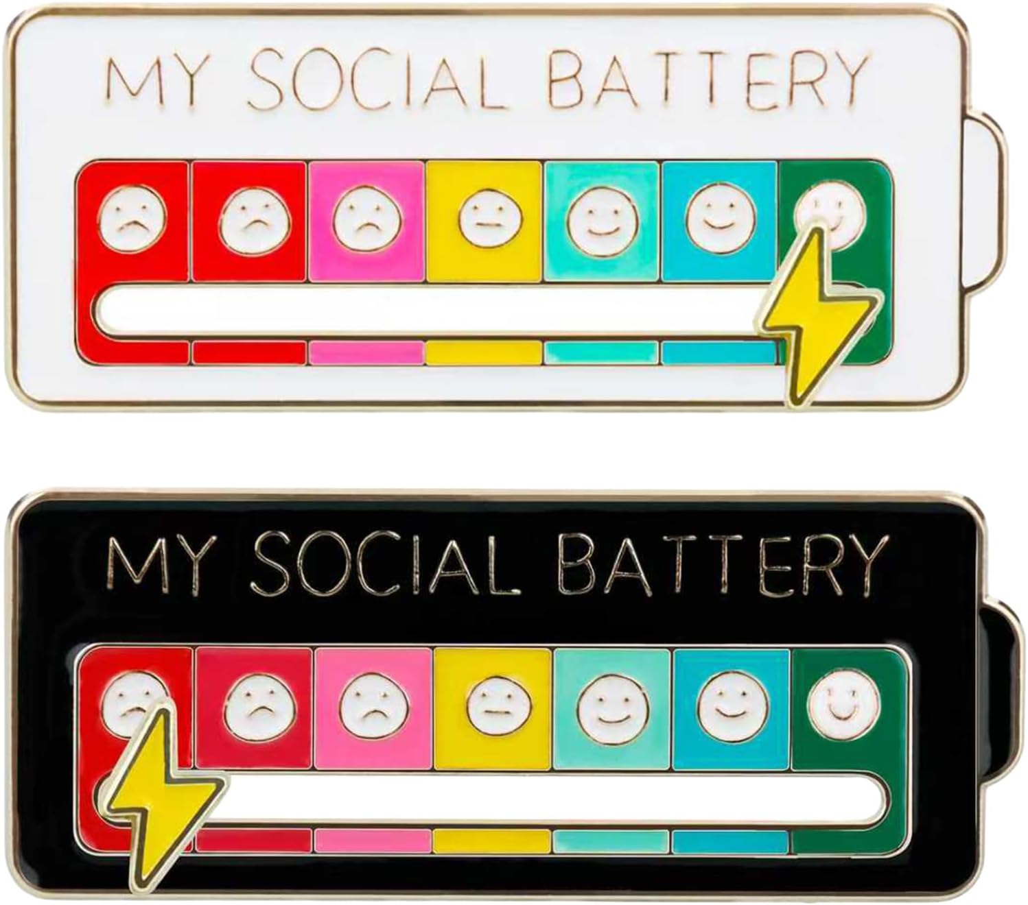 4PCS Social Battery Pin,My Social Battery Slider Pin,Funny Interactive Brooch Enamel Pins,Cute Mood Pins 7 Days a Week for Backpacks Clothing Hat Bags Scarves