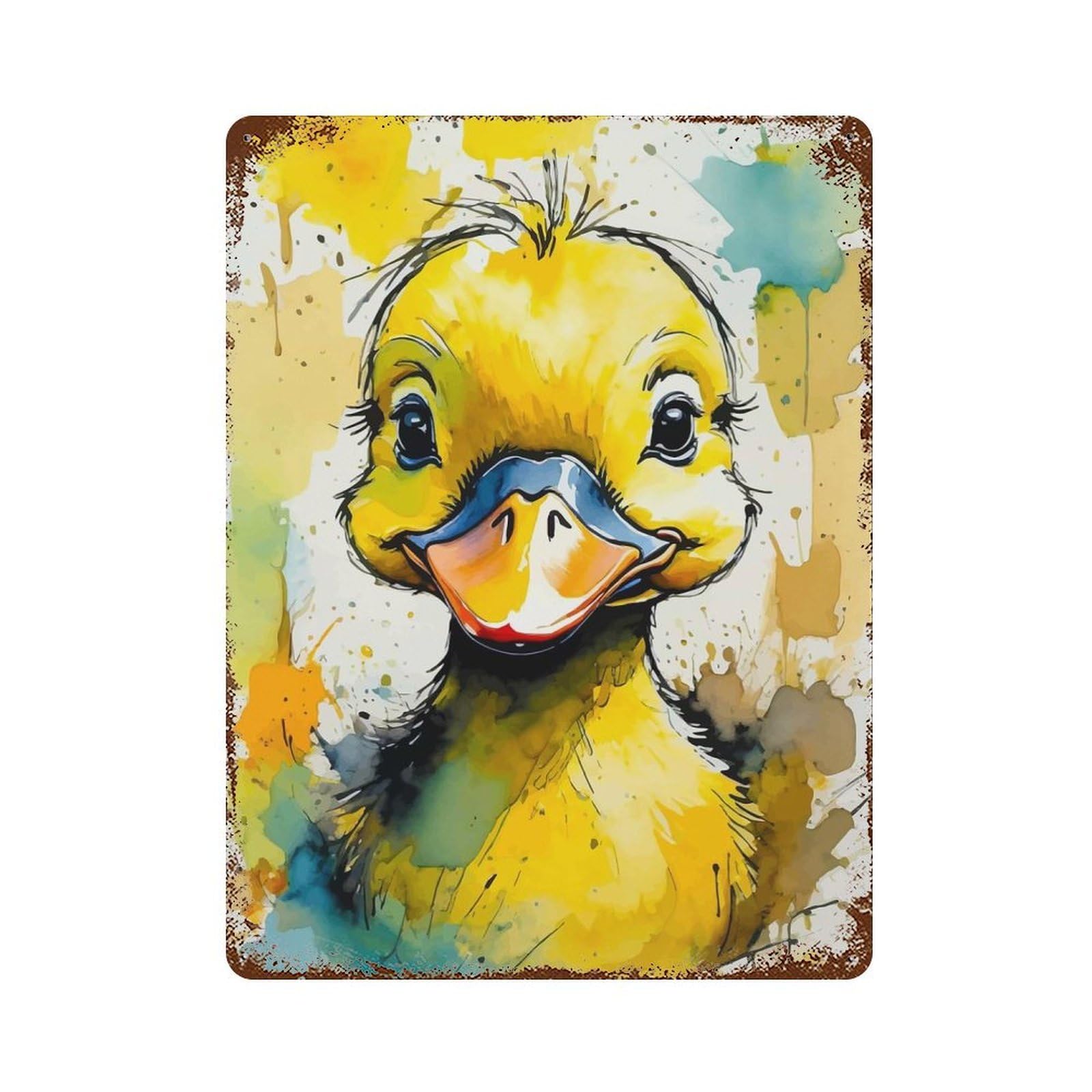 Garage Style Cute Duckling Watercolor Weathered Tin Sign 15.7"x11.8", Classic Wall Plaque for Bar And Workshop