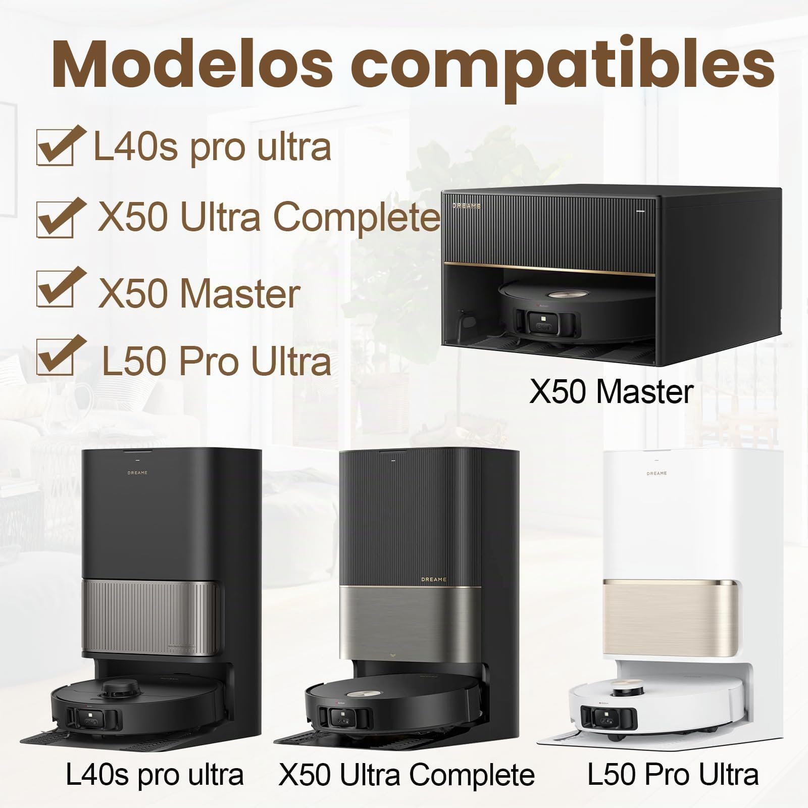 Accesorios para Dreame L40s Pro Ultra/L50s |L50 Pro Ultra/X50 Ultra | Recambio para X50 Master, 2 Cepillo Principal, 4 Cepillo Lateral, 4 Paño Para Fregona, 4 Bolsa Para El Polvo, 4 Filtro HEPA