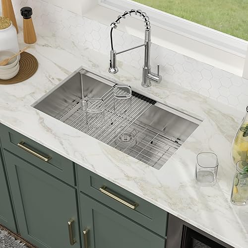 Miniatura 3 de Logmey - Fregadero de cocina de montaje inferior 32 x 19 pulgadas, fregadero de cocina de acero inoxidable calibre 16 con accesorios