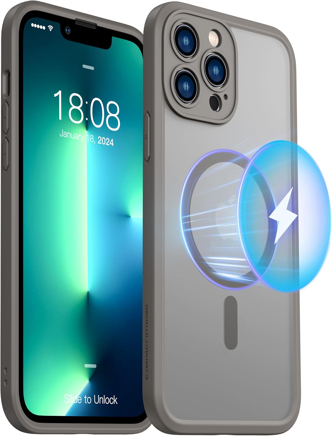 ImpactStrong Magnetic Guard Designed for iPhone 13 Pro Max Case [Camera Protection] [Military Grade Drop Tested] [Compatible with MagSafe] Slim Translucent Matte Phone Case (6.7") - Gray - Image 8