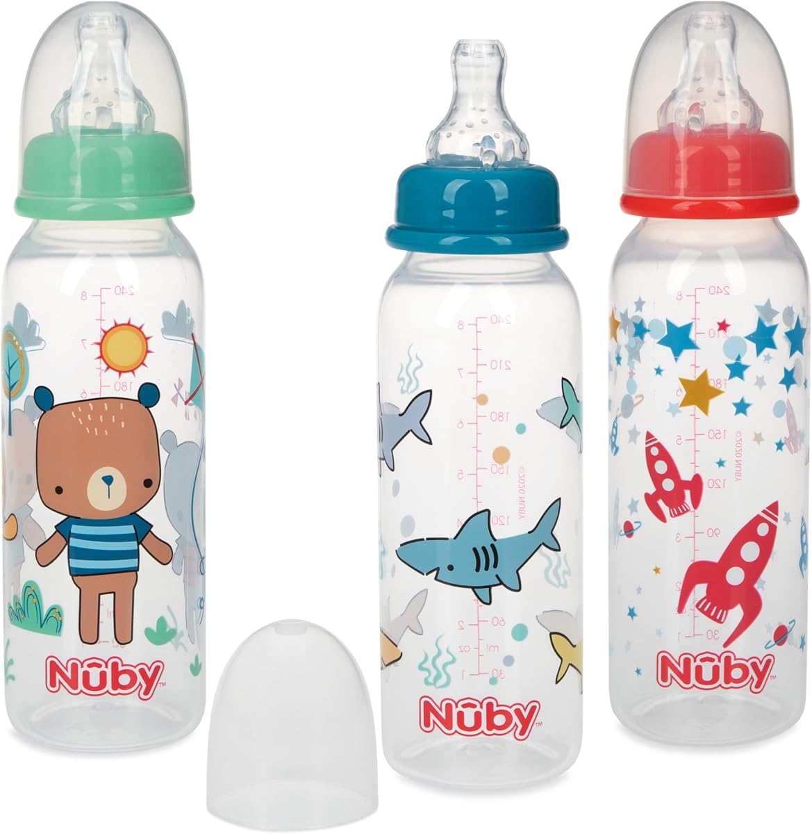 Botella Nuby impresa antigoteo de 8 oz - Paquete de 3 | chicos