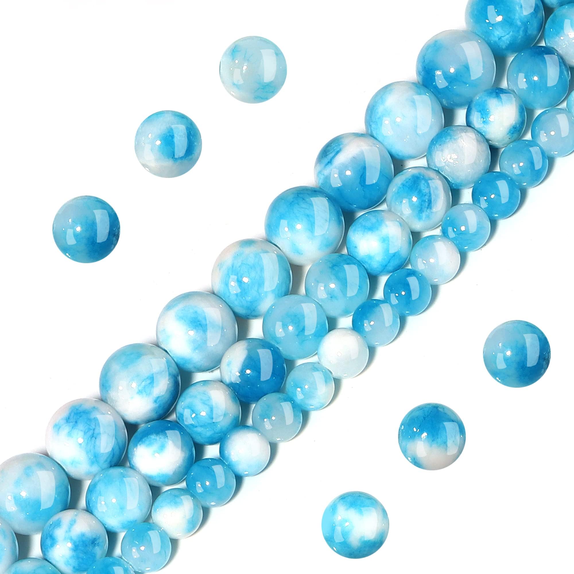 Natural Stone Beads 8mm Blue White Jade Polished Round Smooth Gemstone Beads for Jewelry Making Adults 15 Inch(Blue White Jade,8mm)