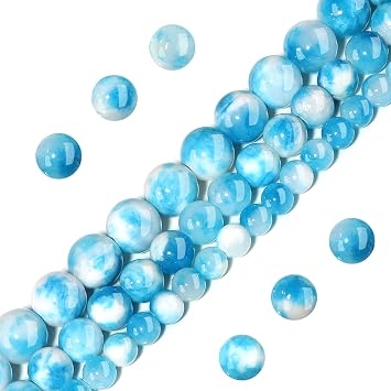 Natural Stone Beads 6mm Blue White Jade Polished Round Smooth Gemstone Beads for Jewelry Making Adults 15 InchBlue White Jade,6mm