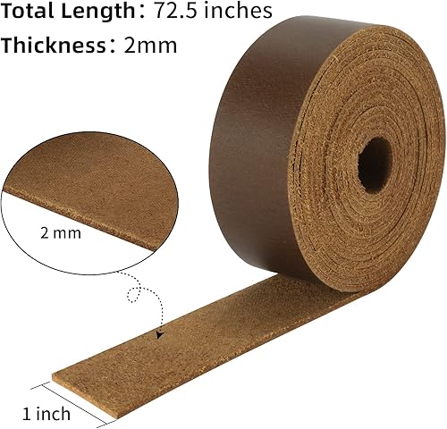 Miniatura 3 de Ringsun Correas de cuero planas de 1 pulgada de ancho para manualidades, tiras de cuero de grano completo para manualidades, herramientas (0.079 in