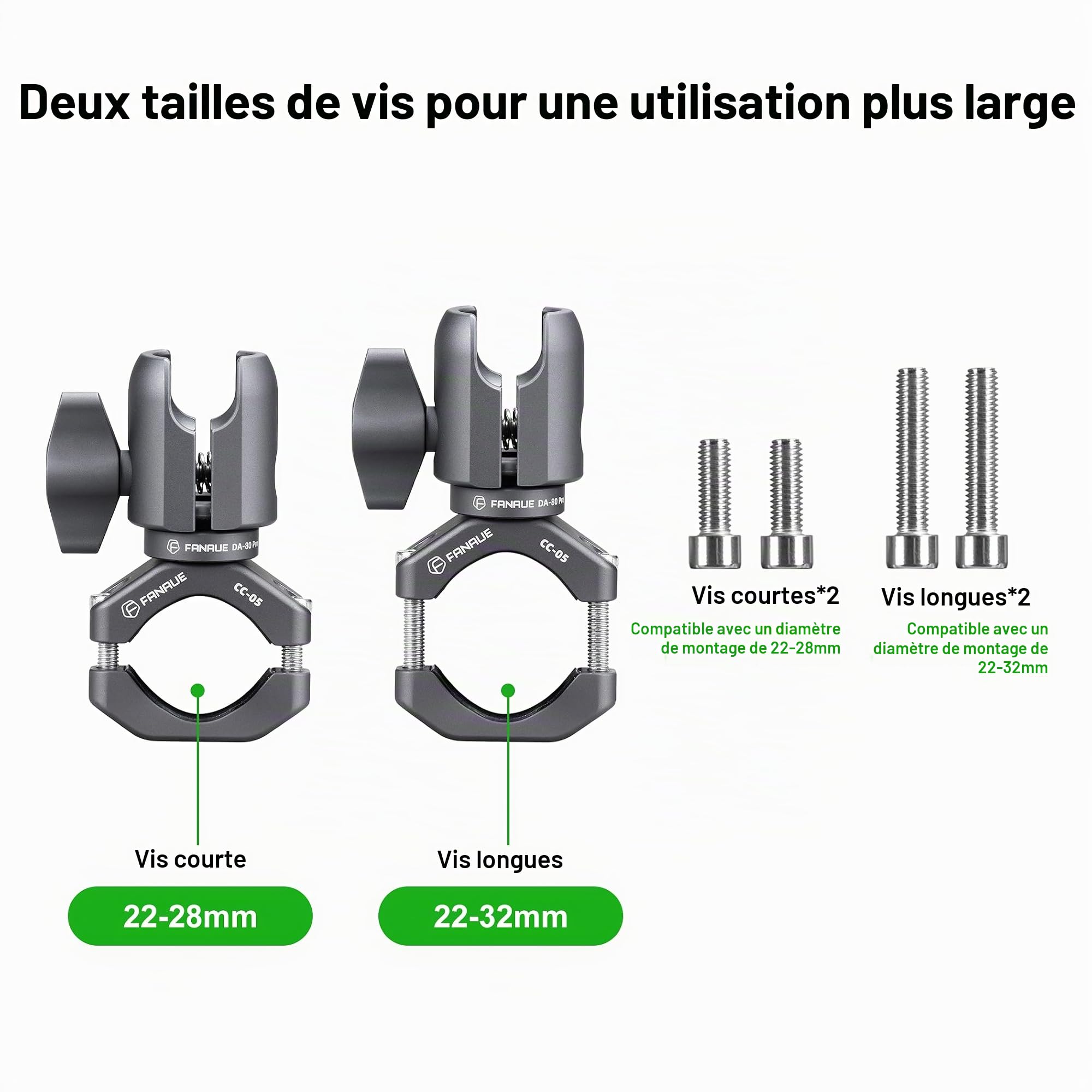 FANAUE Bras à douille unique avec support de serrage de guidon - Base en U compatible avec les supports RAM - Tête sphérique de 2,5 cm et support de téléphone pour vélo et moto - Peut être installé