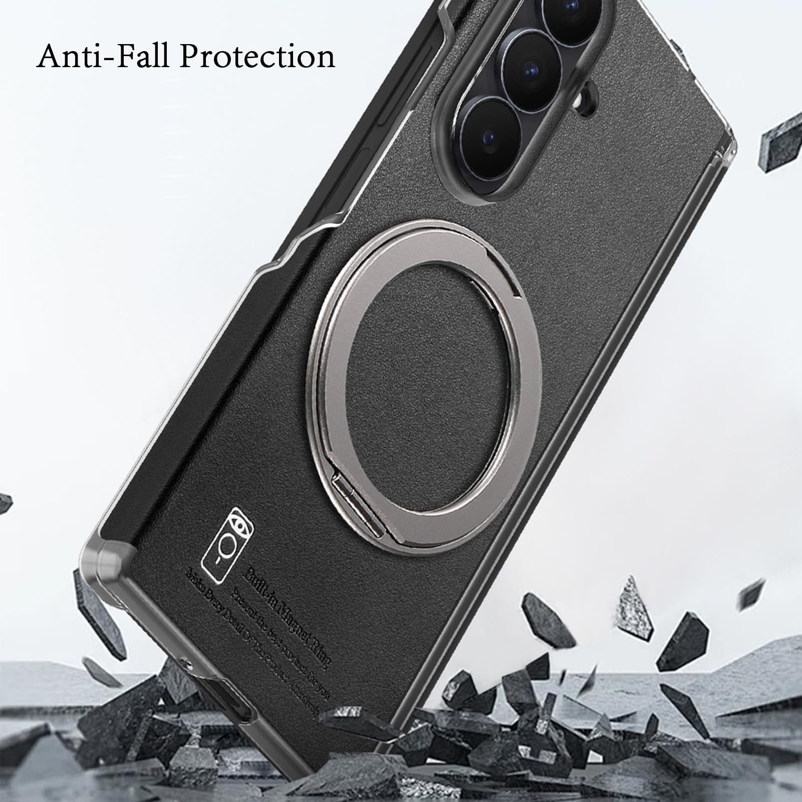 Skórzane etui do Samsung Galaxy Z Fold 7, cienkie etui ochronne na zawiasy, uchwyt pierścieniowy, obsługuje magnetyczne, biznesowe etui ochronne, fioletowe, składane 7