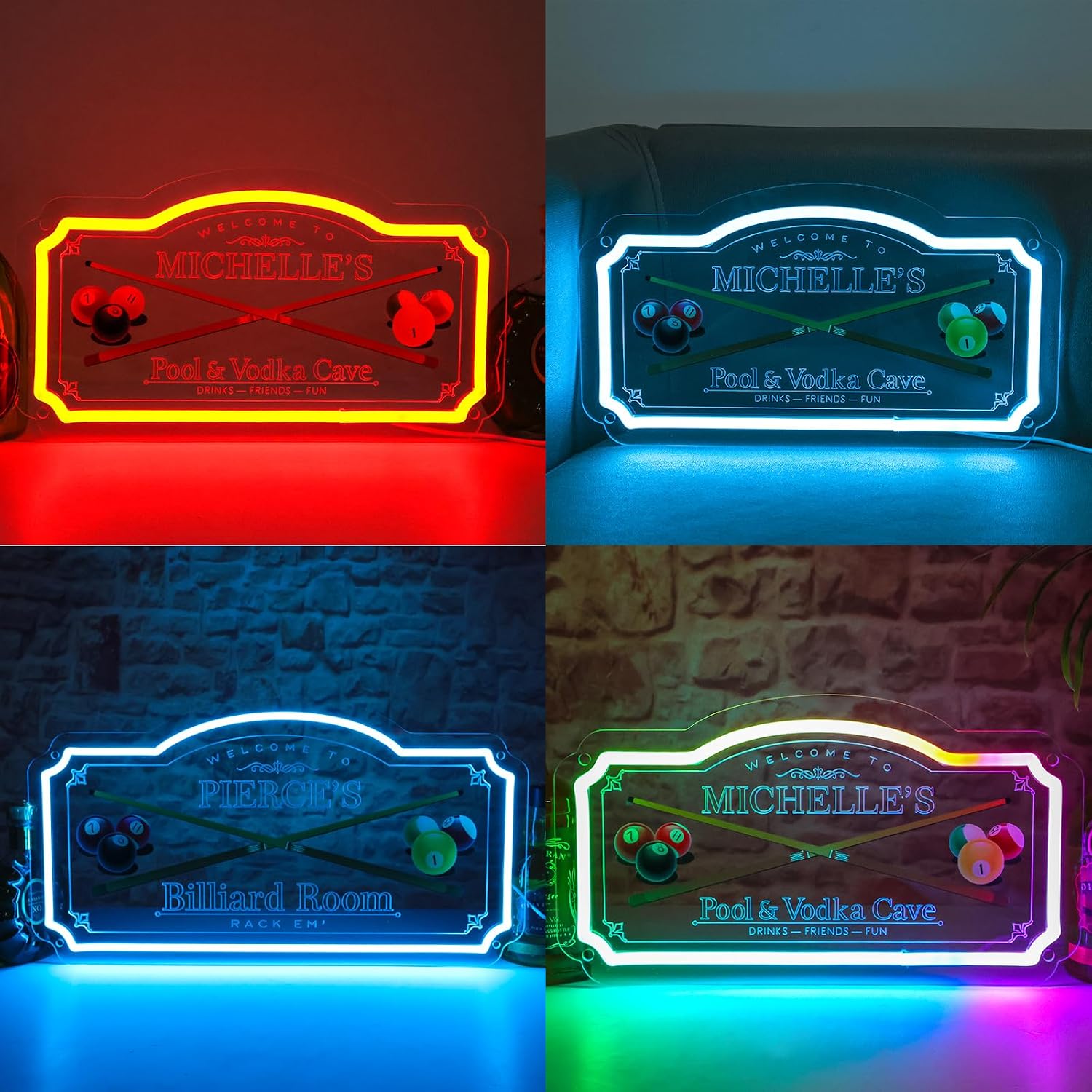 Custom Billiards Room Neon Sign, Personalized LED Neon Billiards Signs for Wall Decor, Dimmable Customized Light Up Signs for Pool Room Game Room Home Bar Pub Man Cave Lounge Business Shop