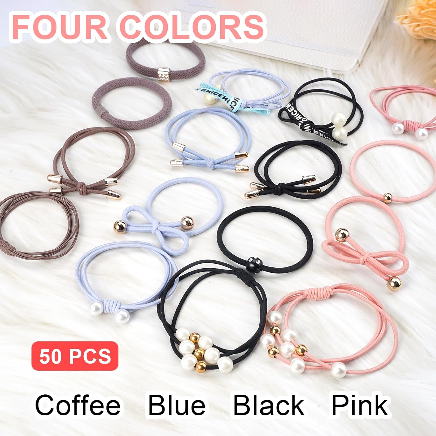 Lot de 50 Élastiques Cheveux Femme Bohèmes Sans Couture - 4 Couleurs - Pour Tous Types de Cheveux - Image secondaire