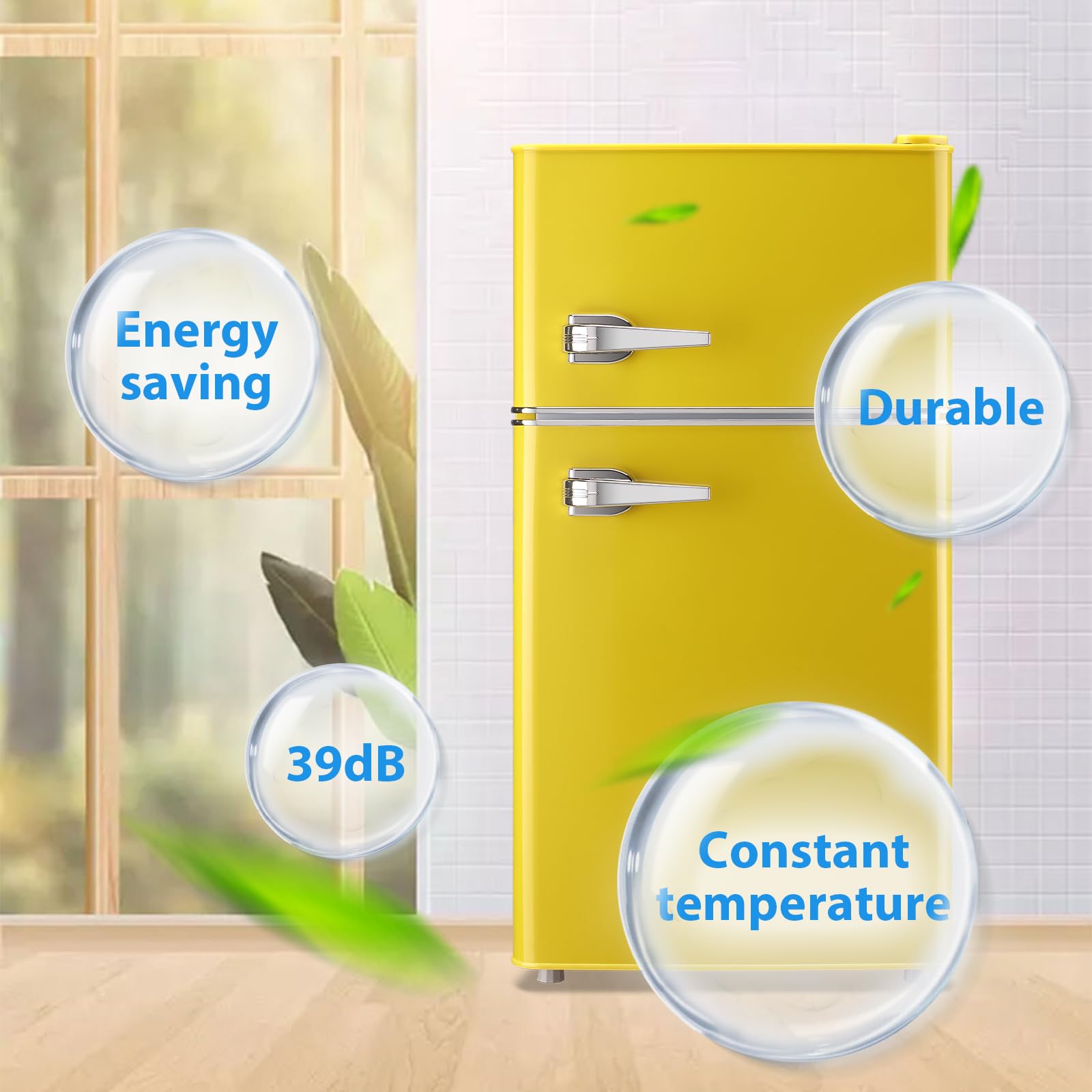 WANAI 3.5 Cu.Ft Mini Fridge with Freezer Small Retro Dual Door Refrigerator Freestanding Compact Refrigerator with Freezer 2 Door Mini Fridge for Bedroom, Dorm, Office, Cream, Yellow on Fridge.com