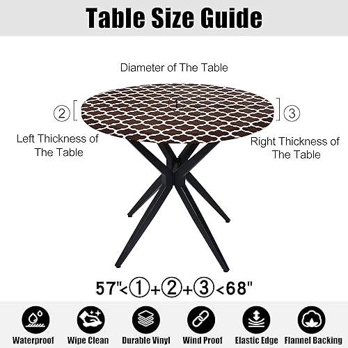 Miniatura 393 de Smiry - Mantel redondo de vinilo ajustable con bordes elásticos y parte trasera de franela, mantel de vinilo impermeable, lavable, diseño enrejado