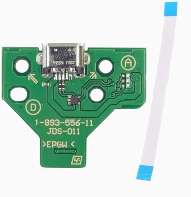 Devine Customz JDS-011 Replacement Charging Port Assembly for PS4 DualShock 4, Repair Part Micro USB Adaptor Charger Socket Board Connector Module for Playstation PS4 Controller, Flex Cable