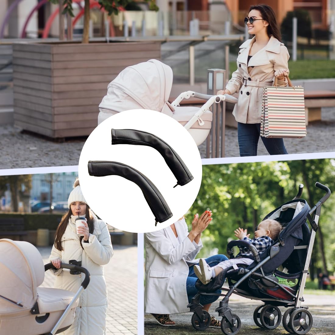 GXGM 2 Pezzi Copri Maniglie per Carrozzina in Pelle di Pu Nero, Accessori per Passeggino per Babyzen Yoyo Yoya, Coperchio di Protezione della Maniglia per il Bracciolo del Passeggino