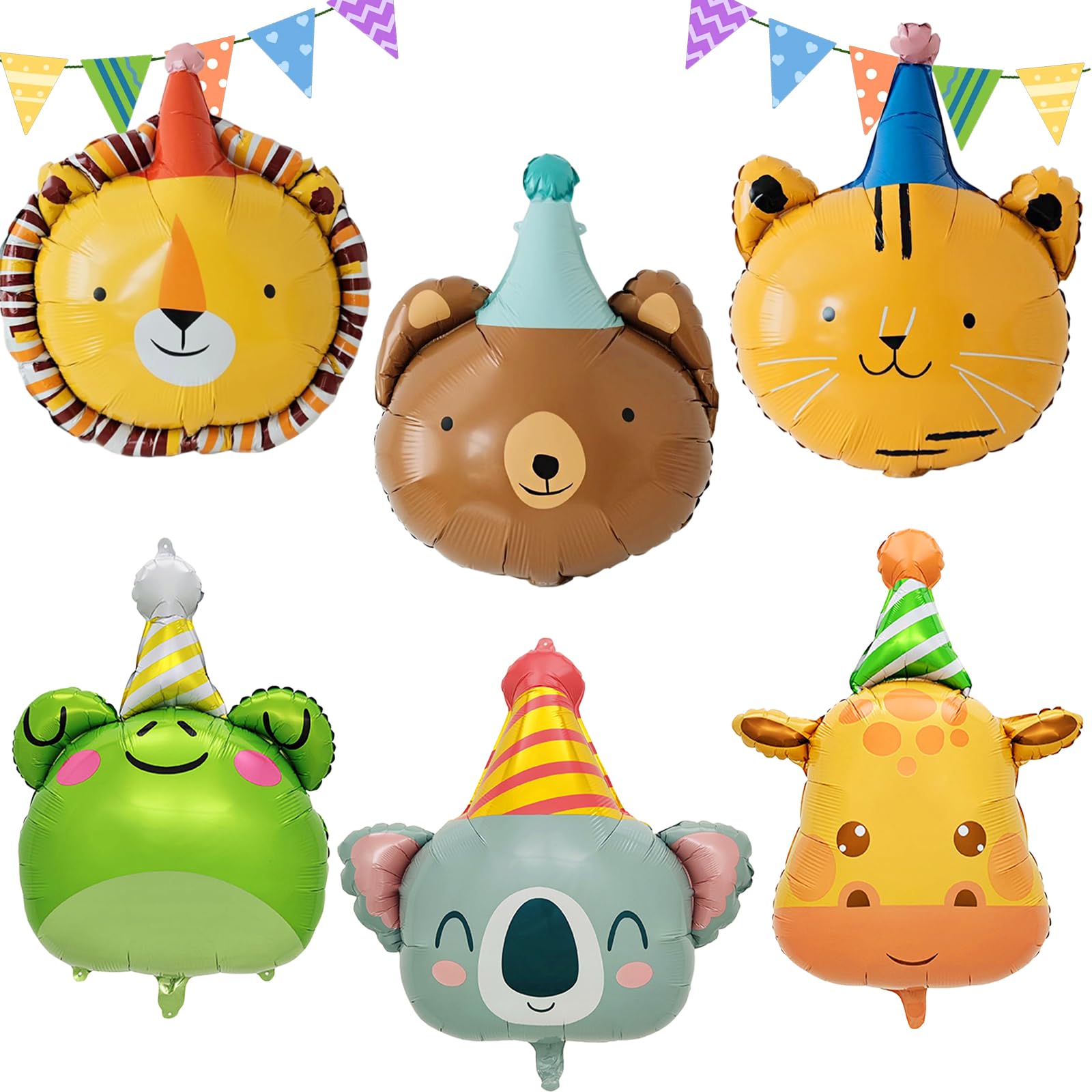 AUNGKWANG 6 Stück Folienballon Tiere, Tierkopf Ballons, XXL Waldtiere Luftballon, Dschungel Deko Geburtstag, Helium Ballons, Party Animals, für Kinder Geburtstag Party Deko