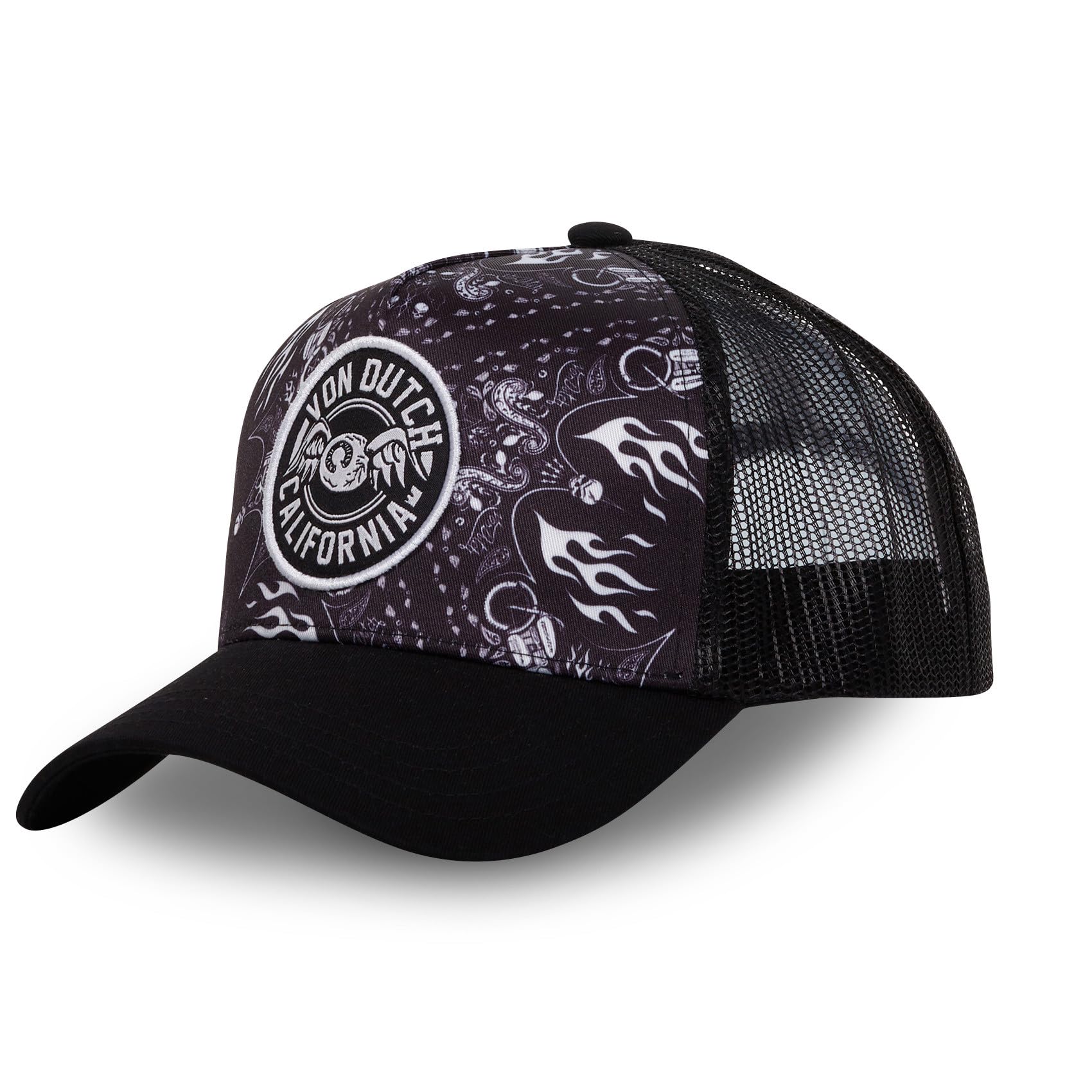 Von Dutch Men's and Women's Bandana Cap, Adjustable Trucker Cap with Snapback, Black, White, Size U, Black, One Size