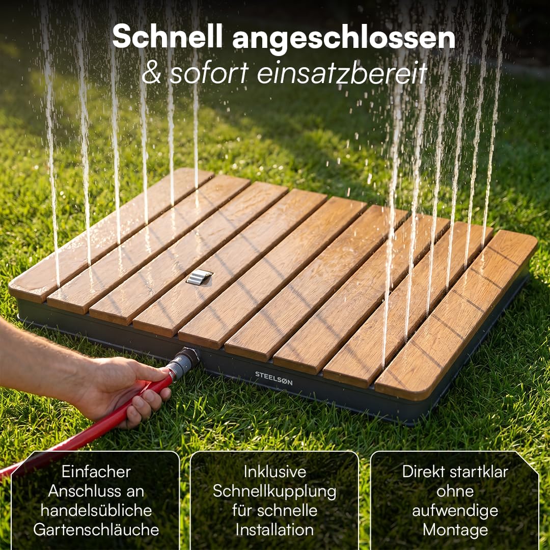 STEELSØN Samaya Bodendusche rechteckig – Außendusche Braun/Grau – Fontänenhöhe bis zu 4m mit Fußrad einstellbar – Gartendusche rutschfest – Campingdusche wetterfest – Pooldusche/Duschplatte