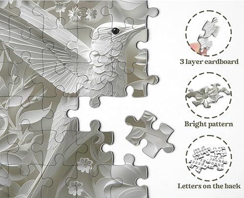 Miniatura 4 de Rompecabezas de colibrí para adultos de 1000 piezas, rompecabezas de flores de colibrí, rompecabezas de arte de corte de papel imposible,