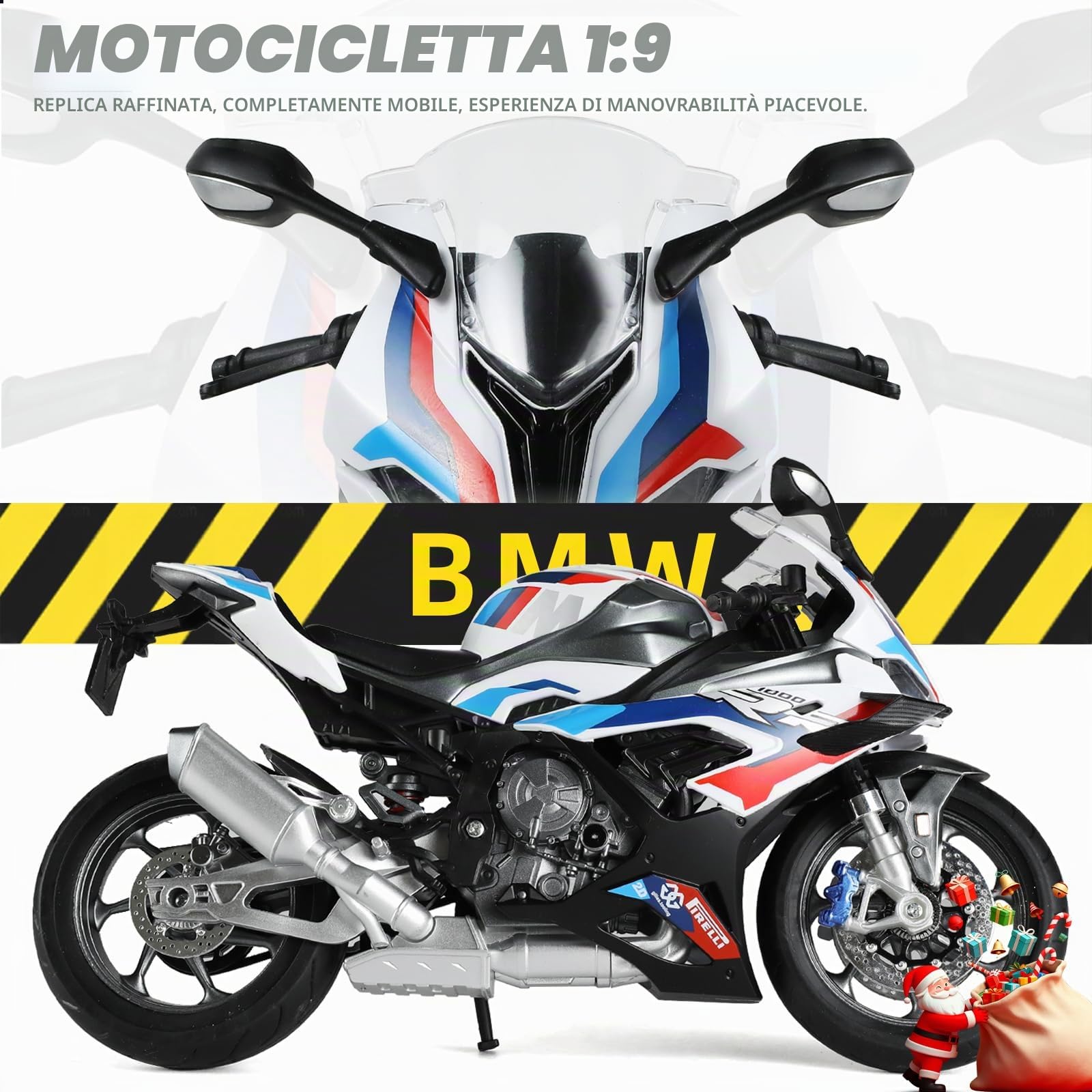 1:9 per BMW M 1000RR, modello finito in ghisa, mini regalo per adulti, decorazione per collezionisti (bianco, con confezione regalo)