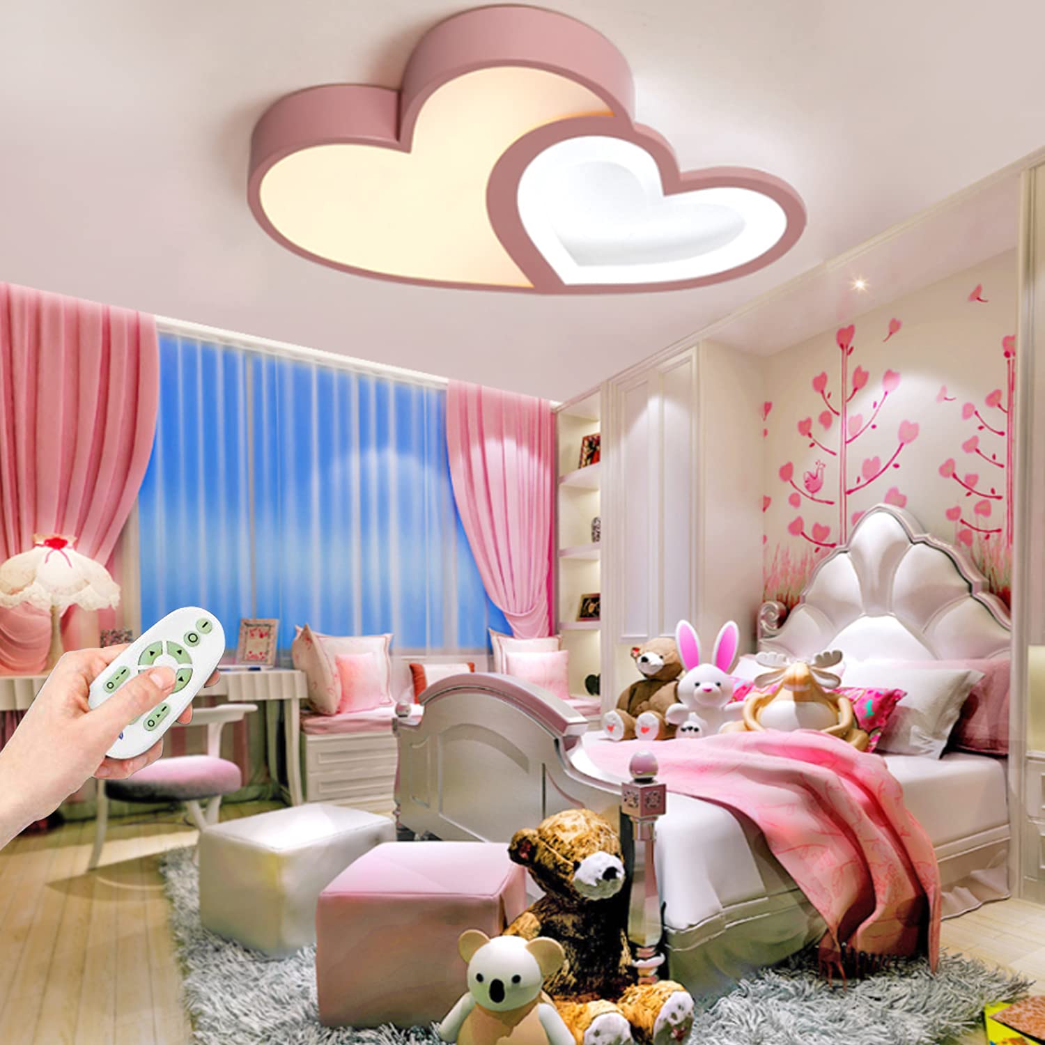 Plafonnier LED Dimmable En Forme De Cœur Moderne Pour Chambre D'Enfants - Télécommande, 32W 3360LM, Rose/Or/Noir/Blanc