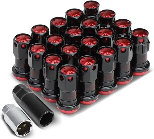 DNA Motoring Tuercas de llanta de extremo cerrado M12x1.25, 16 tuercas hexagonales universales + 4 tuercas de bloqueo estriadas con llaves