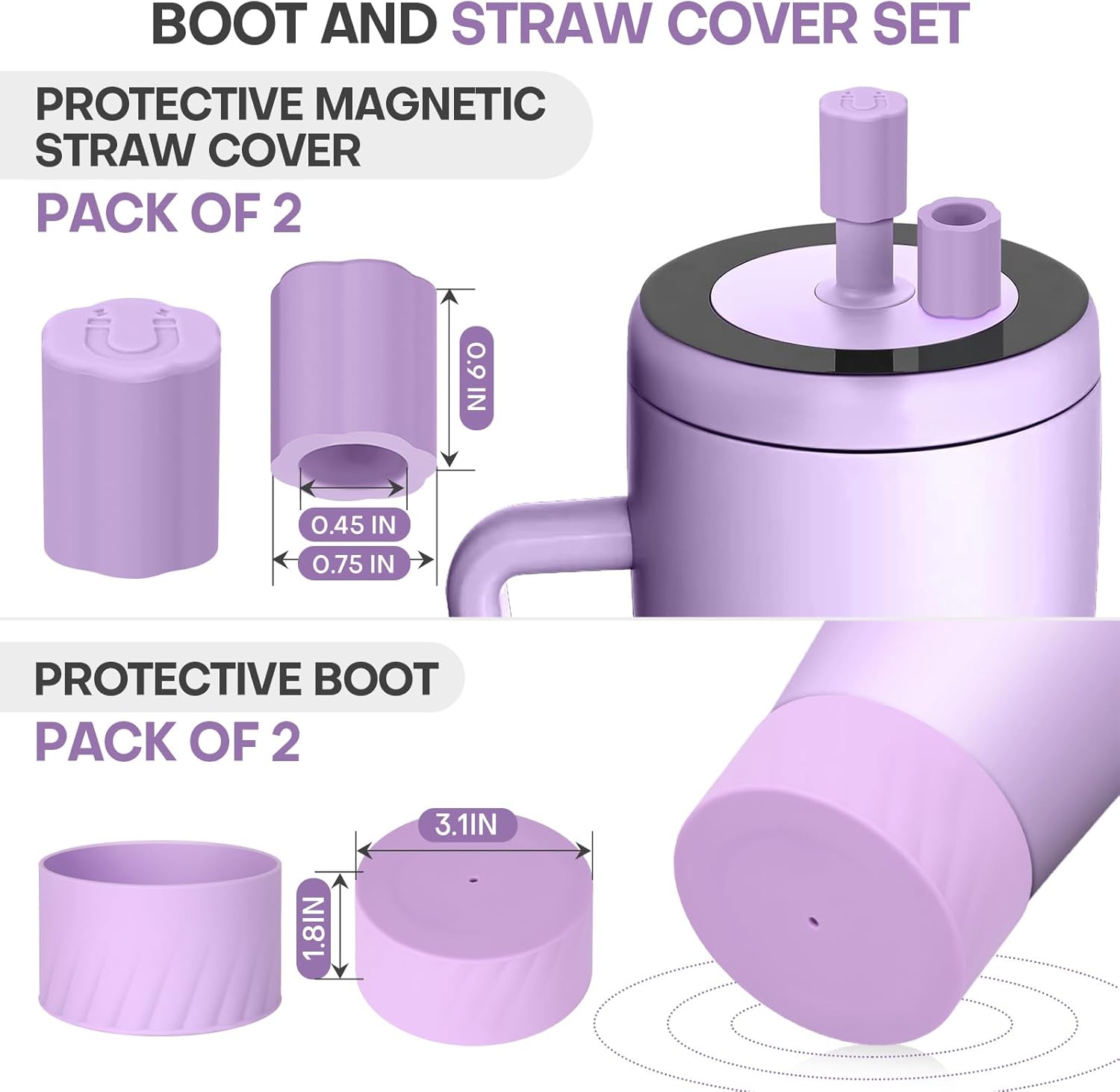 Straw Cover & Cup Boot Combo Compatible with Brumate Era 30 oz/40 oz, 2 Pack-Leakproof Magnetic Straw Cover + Anti Slip Silicone Boot | Daily, Travel, Gym |Cup Accessories - Image 2