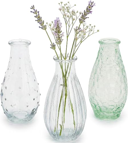 Clear Vintage Bud Glass Vase Set, 3 Pieces