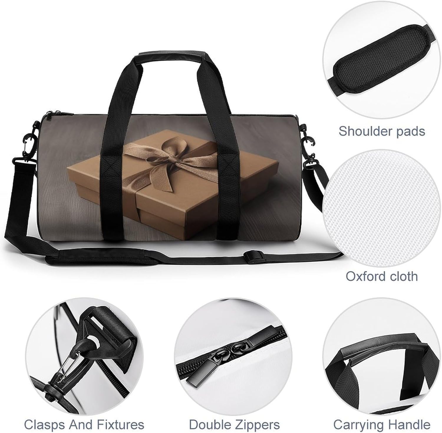 Sports Gym Bag for Women Men Travel Duffel Bag Brown Gift Box Weekender Bag Canvas Carry on Overnight Bag for Travel Swimming Fitness Workout Sports Duffle Bag, 17.7in/9in/9in, style image 5