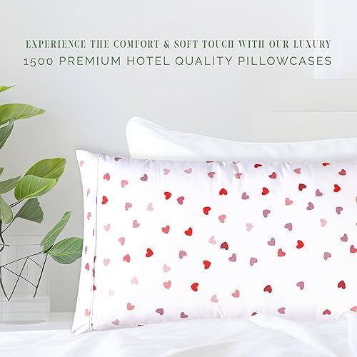 Miniatura 4 de Elegant Comfort Juego de 2 fundas de almohada ultra suaves con corazones de pinta, 1500 hilos, microfibra de calidad prémium de hotel, cierre de