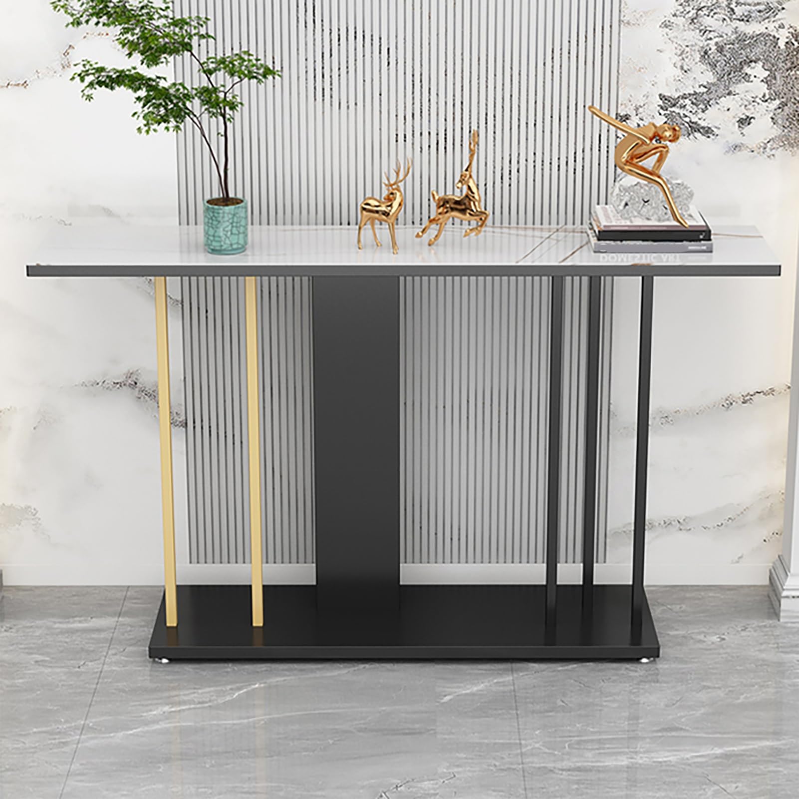 Générique Wąska konsola w stylu industrialnym do wejścia i korytarza, elegancka metalowa konstrukcja, białe wykończenie, 80 x 30 cm, idealna do salonu i na kanapę