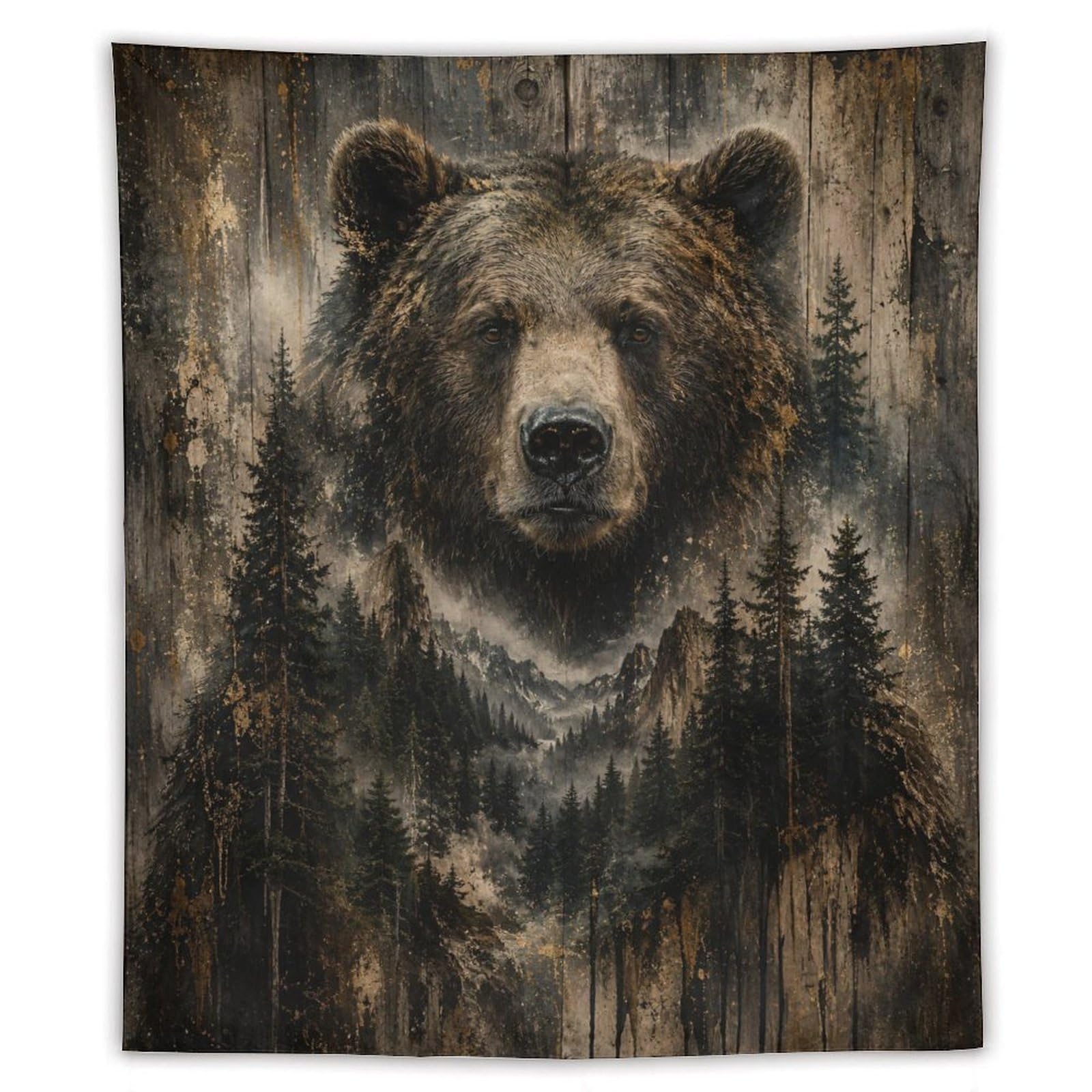 W7C8U2X3 Brown Bear Mountain Wall Tapestry, Oil Painting, Quiet Nature