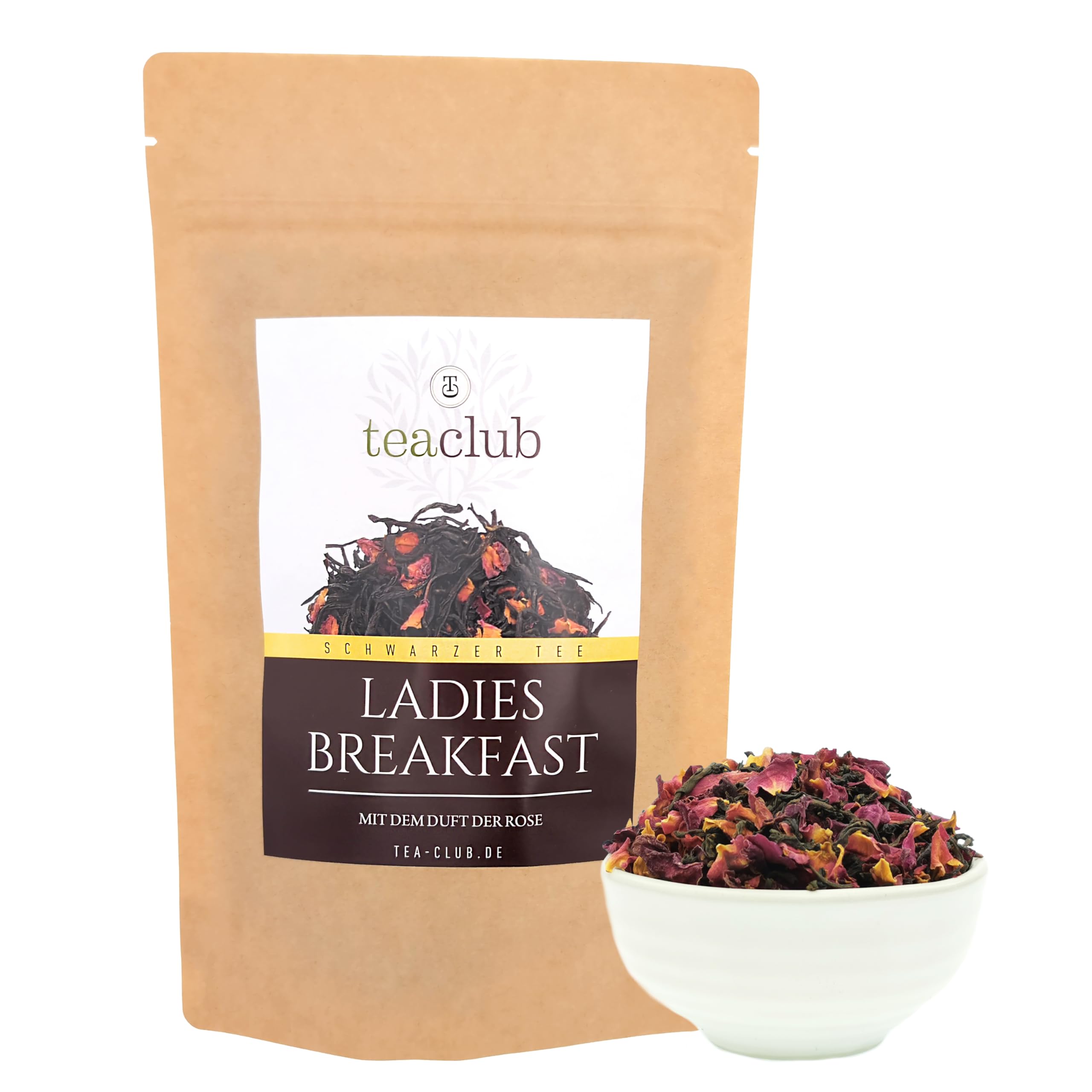 TeaClub Ladies Breakfast Schwarzer Tee Lose 500g – Schwarztee Rosentee | Mittelkräftiger Schwarzer Tee lose mit echten Rosenblüten, süßlich-blumiges Aroma, ohne Aromazusatz, glutenfrei, Black Tea