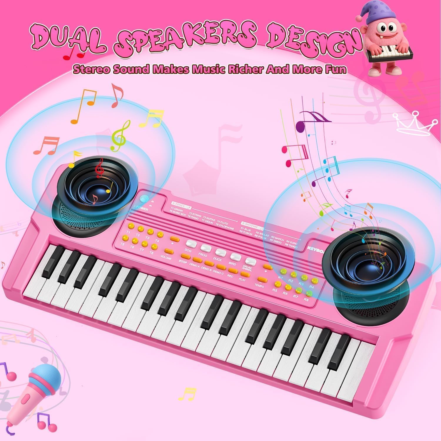 Teclado Piano Musical Educativo para Niños Piano Infantil Portátil 37 Teclas con Micrófono Juguetes Musicales Regalo para Niños y Niñas de 3 4 5 6 7 Años Rosa