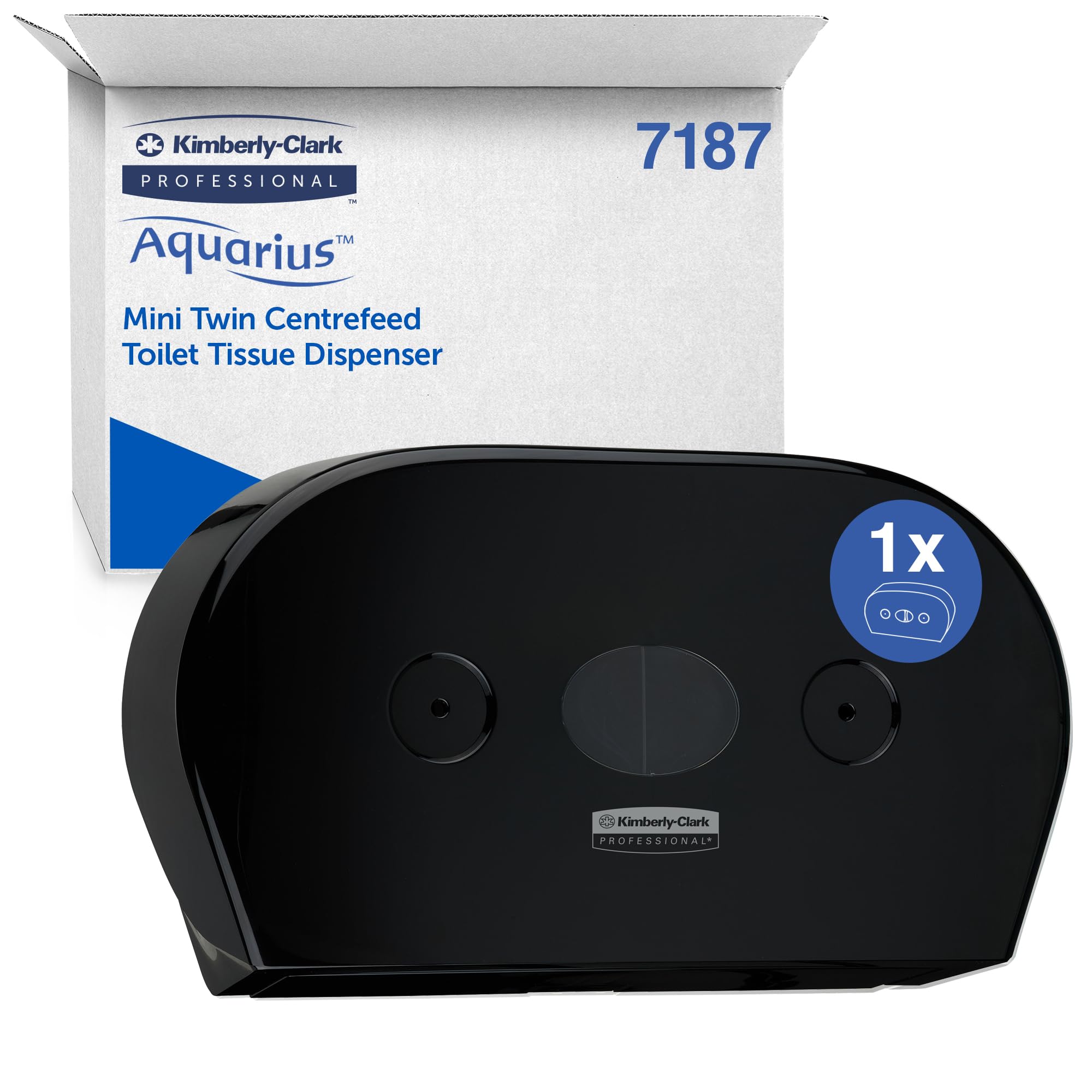 Twin Mini Aquarius Portarrollos Negro de Papel higiénico para baño de dispensación Central 7187-1 x Negro, Dispensador de Papel higiénico