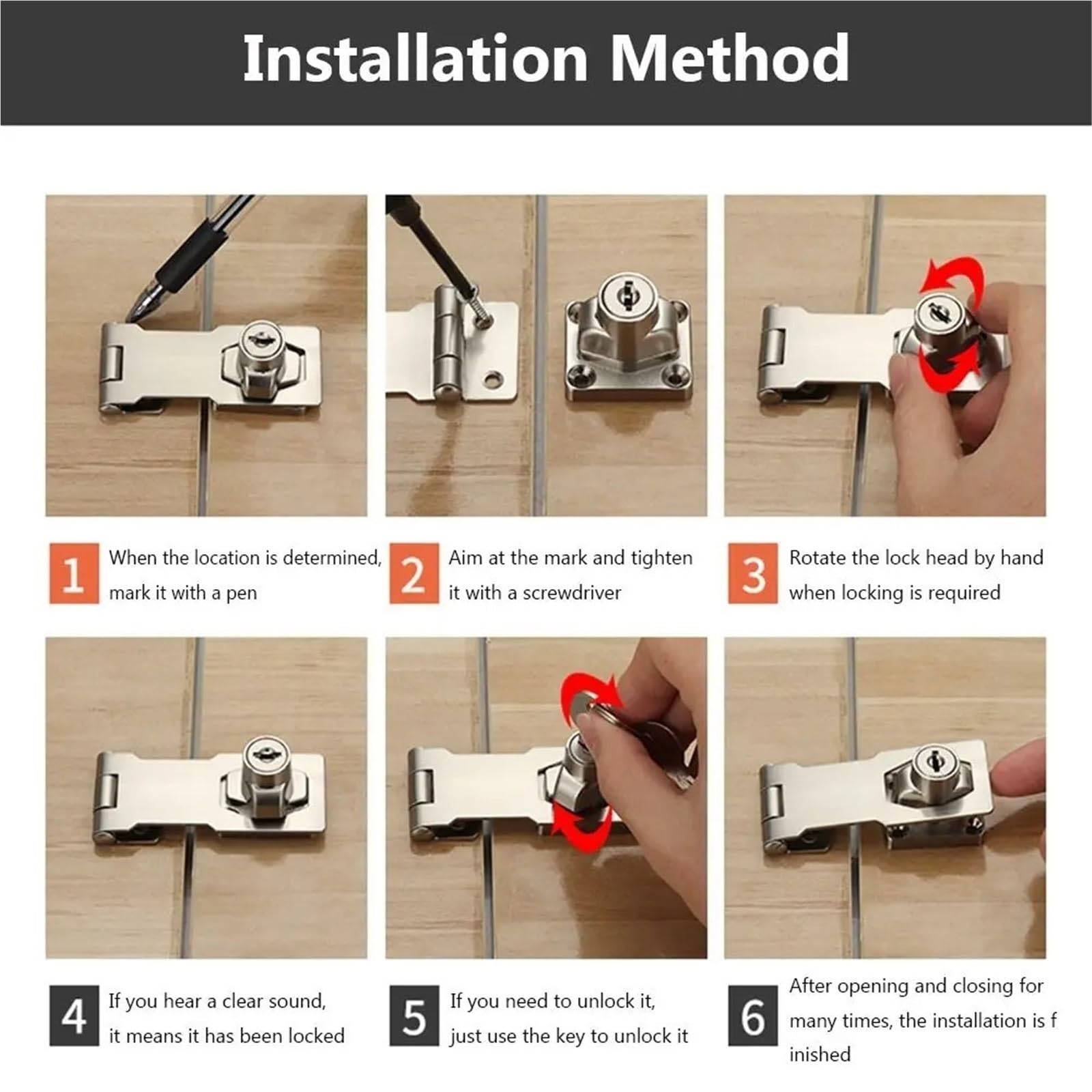 2 pezzi in lega di zinco con chiave Hasp Lock senza punzonatura antieffrazione Home Office Fibbia sicurezza capannone armadio cassettiera serratura porta in legno(4 inch-Black)
