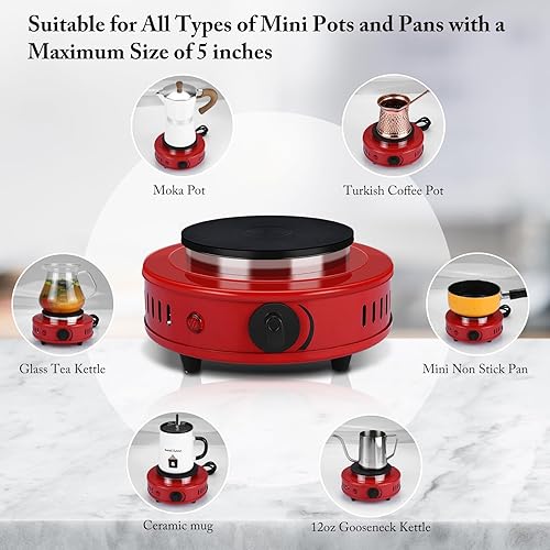 Miniatura 8 de Artilife Placa caliente pequeña de 500 W, placa caliente de moka pote, placa caliente portátil, tamaño perfecto para olla Moka