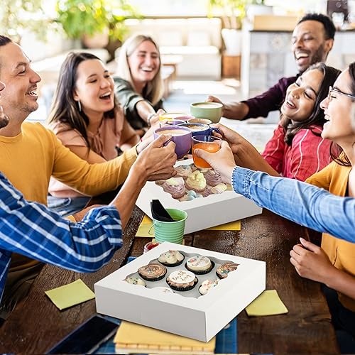 Miniatura 6 de Moretoes 24 cajas de panadería, 10 x 10 x 2.5 pulgadas, cajas de pastel autoemergentes para galletas, fresas cubiertas de chocolate, pasteles,