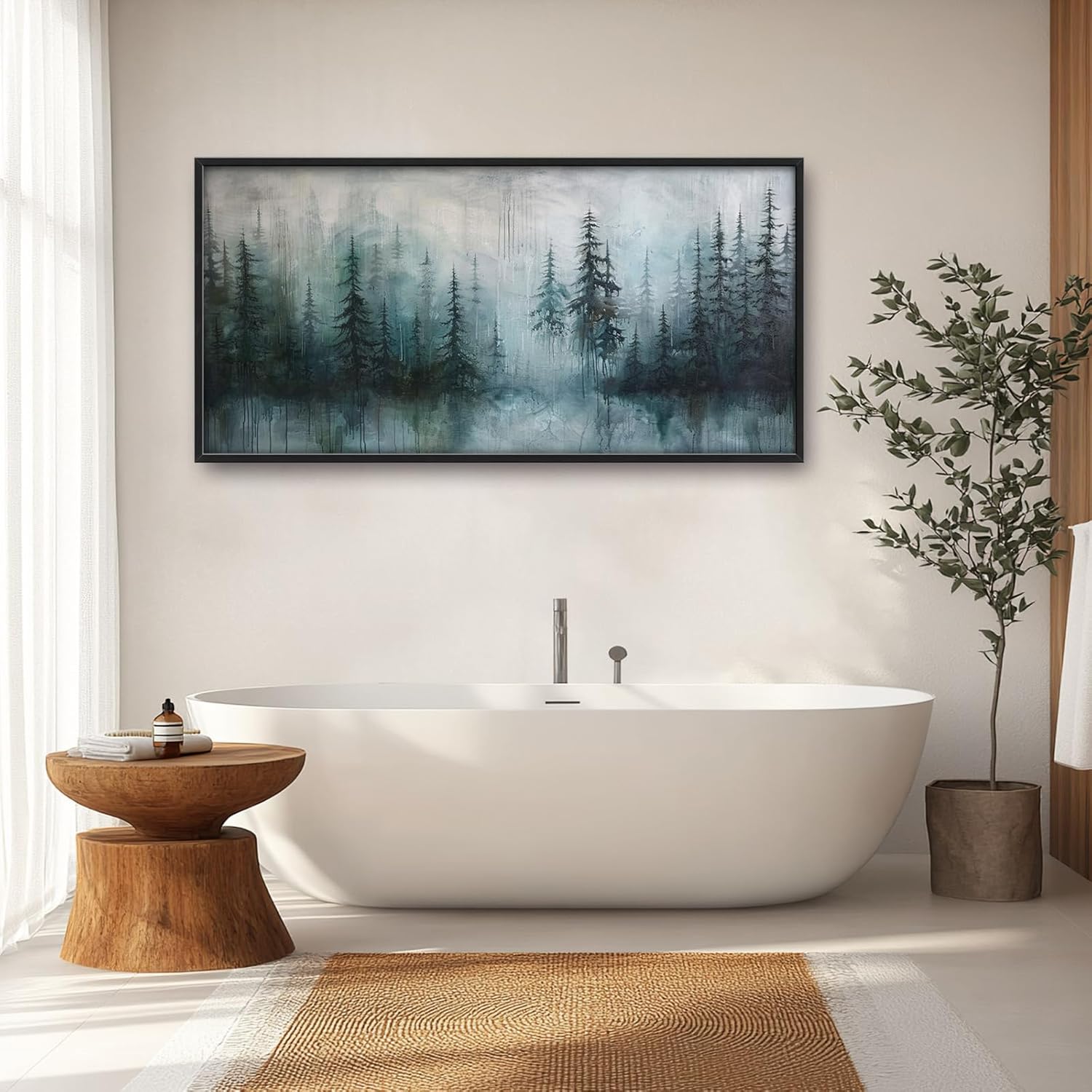 Forest Large Framed Wall Art for Living Room Green Pine Tree Oversize Canvas Prints Nature Big Pictures Painting Artwork Home Decor for Bedroom Dining 60"x30"