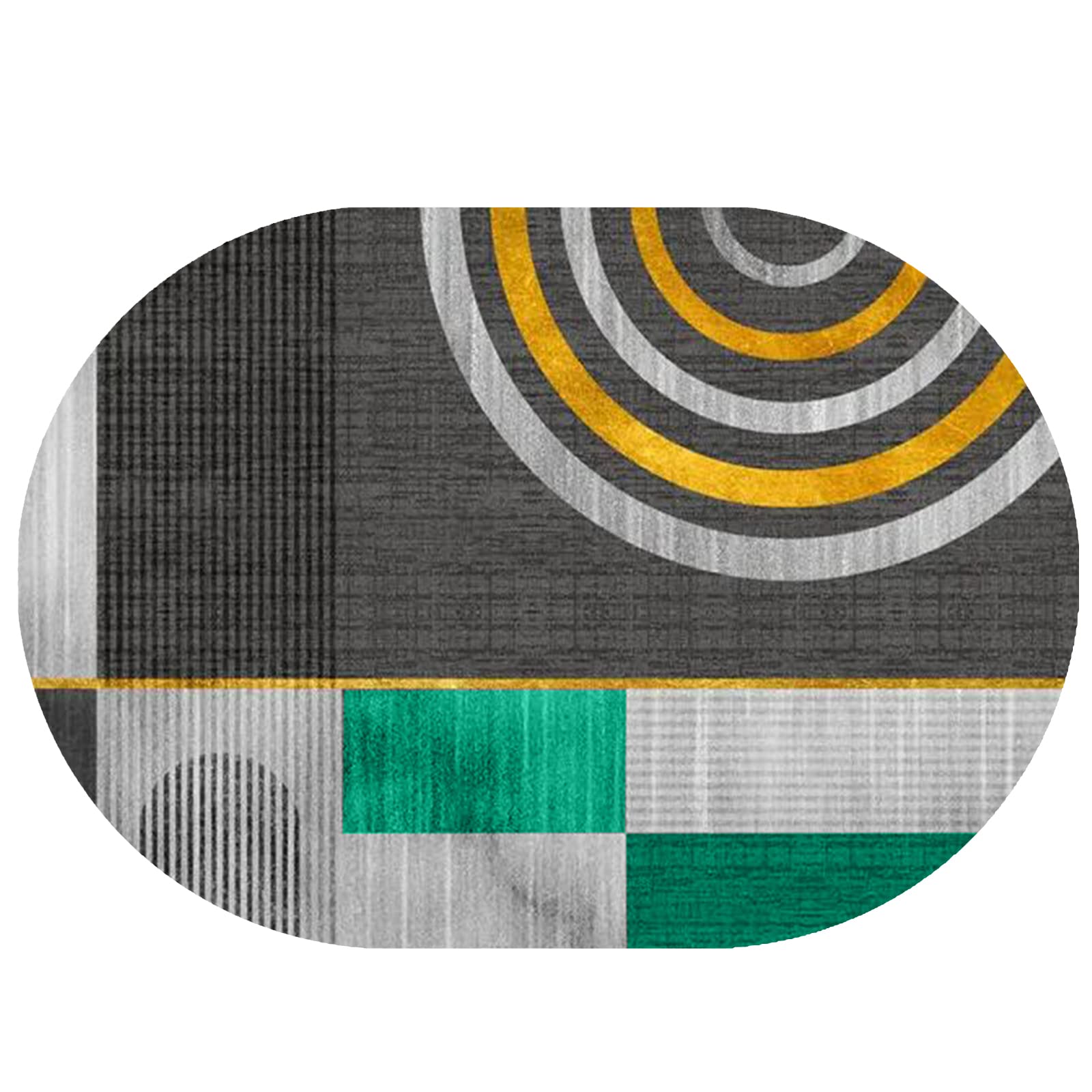 Rururug Alfombra Oval Suaves Pelo Corto Diseño Antideslizante Lavable Alfombras Sala de Estar Pasillos Dormitorio Habitación de Niños,Gris Oro Verde geométrico,Oval 100 x 160 cm